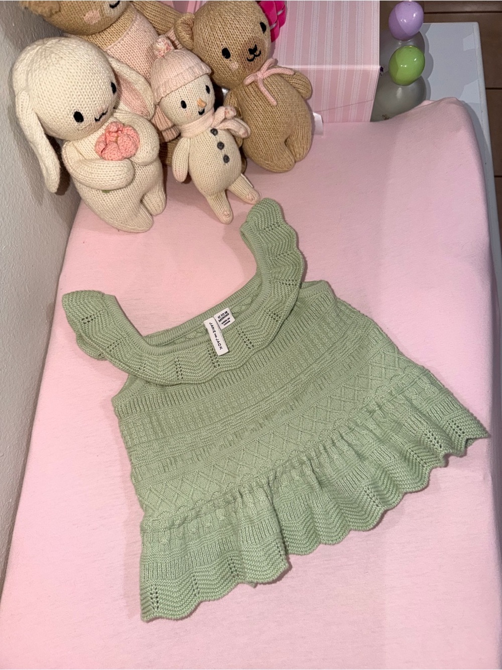 Janie and Jack Light Green Knit Ruffle Tank Top